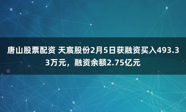 唐山股票配资 天宸股份2月5日获融资买入493.33万元，融资余额2.75亿元